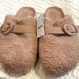 NWT J. Crew Tan Fuzzy Clogs Cork Suede Fleece Women’s 8